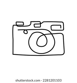 Doodle illustration of a camera isolated on a white background. Camera icon drawn by hand. Vector illustration
