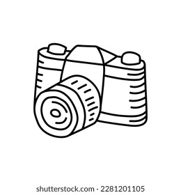 Doodle illustration of a camera isolated on a white background. Camera icon drawn by hand. Vector illustration