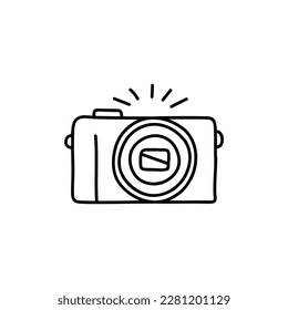 Doodle illustration of a camera isolated on a white background. Camera icon drawn by hand. Vector illustration