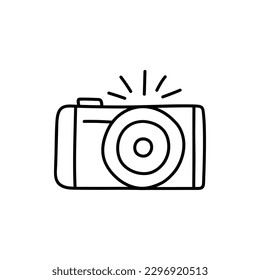 Doodle illustration of a camera isolated on a white background. Camera icon drawn by hand. Vector illustration
