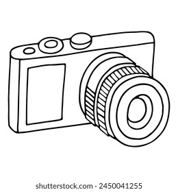 Doodle illustration of a camera isolated on a white background. Camera icon drawn by hand. Vector illustration.