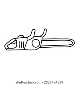 Doodle illustration of a chainsaw. Gardening power tools. The cutting of trees. Building tool.