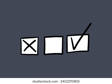 Doodle illustration of check boxes, vector illustration.