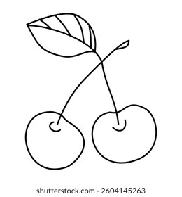 Doodle illustration of cherry. Isolated, on white background