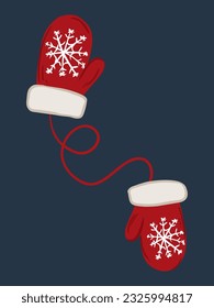 Doodle illustration of Christmas mittens with snowflakes. Vector illustration