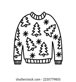 Doodle illustration of christmas sweater. For the design of cards, posters, gift wrapping.