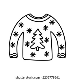 Doodle illustration of christmas sweater. For the design of cards, posters, gift wrapping.