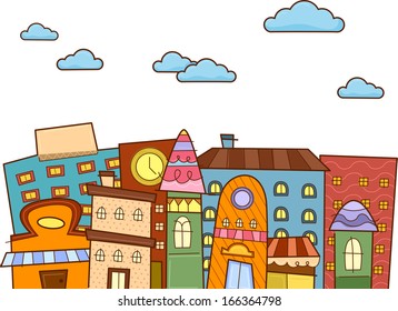 Doodle Illustration of a Cityscape Punctuated with Buildings