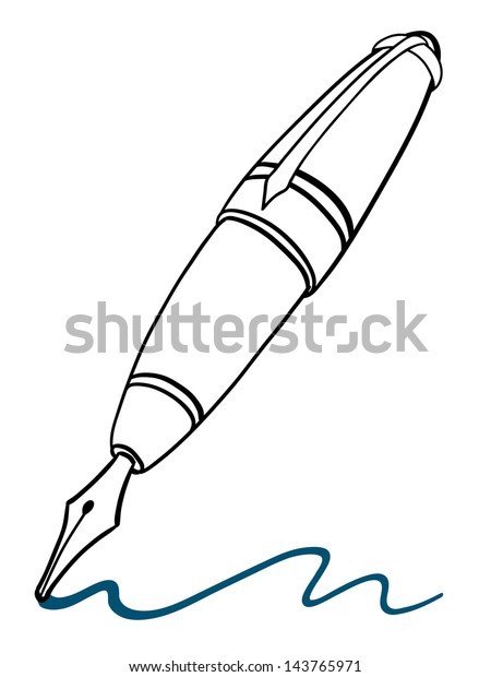 Doodle Illustration Classic Fountain Pen Gold Stock Vector (Royalty ...