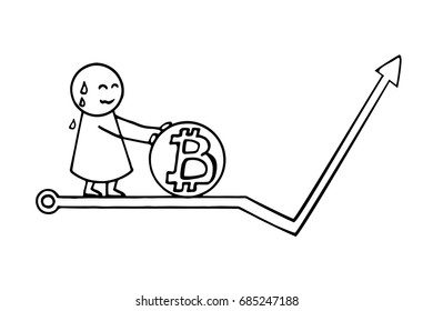 Doodle illustration concept of bitcoin mining. Hand drawn  background. Vector modern technology illustration.