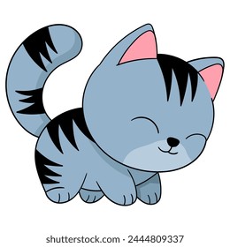doodle illustration of a cute cartoon animal, a fat gray cat looking down tired