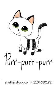 Doodle illustration cute cat with text "purr-purr-purr"