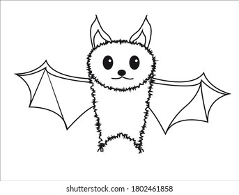 
Doodle Illustration einer süßen, flauschigen Fledermaus mit ausgebreiteten Flügeln. Illustration einzeln auf Weiß für eine Halloween-Karte in Vektorgrafik.