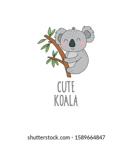 Doodle Illustration Of Cute Hand Drawn Vector Cartoon Koala. Vector Illustration. Vector Print.