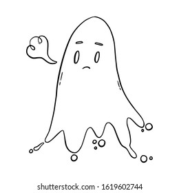 Doodle illustration of a cute sad ghost.