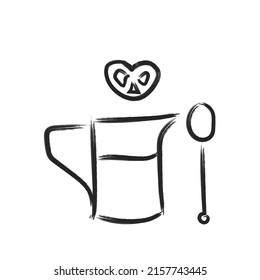 Doodle illustration of a delicious drink with a cookie and a spoon