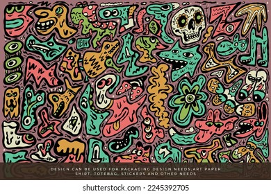 doodle illustration design, the design can be used for the needs of book covers, packaging, art prints, clothing and merchandise