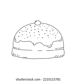 Doodle illustration doughnut sketch isolated on white background. Hanukkah donut