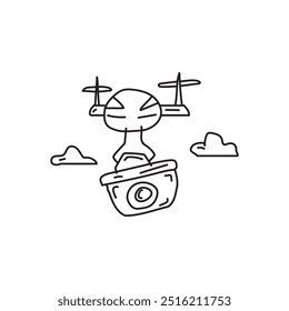 Doodle Illustration of a Drone Flying with a Camera