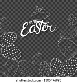 Doodle illustration of easter eggs decorated on black transparent background for Happy Easter celebration.