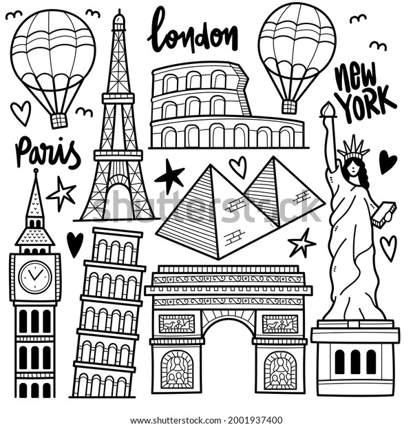 Doodle Illustration Famous Building Around World Stock Vector (Royalty ...