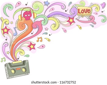 Doodle Illustration Featuring a Casette Tape Spouting Colorful Swirls