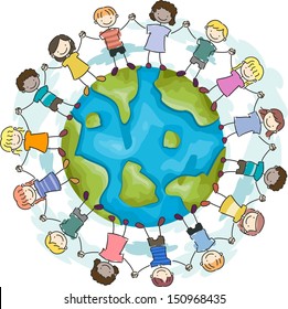Doodle Illustration Featuring Kids Holding Hands in a Show of Unity