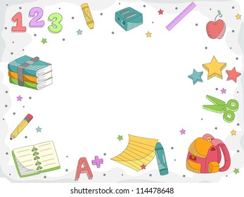 Doodle Illustration Featuring Letters, Numbers, and Miscellaneous School Supplies