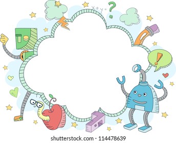Doodle Illustration Featuring Robots Surrounded by Education Related Items