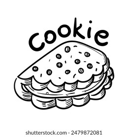 Doodle illustration featuring shortbread cookies with a black outline, and a sweet cookie name. Image is handmade with different line thicknesses. Contour illustration for baking in cafes, bakeries