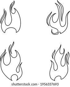 Doodle illustration with fire doodle set for concept design. Business concept. Cartoon vector illustration. Design element. Cartoon campfire. Line symbol.