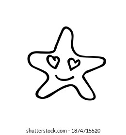 Doodle illustration of a five-pointed star with hearts on a white background. The asterisk sketch can be used for: phone case design, textiles, packaging paper, postcards, paper garlands.