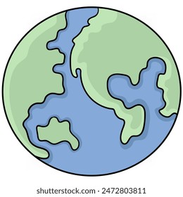 Icono plano de la ilustración del doodle, globo terrestre 