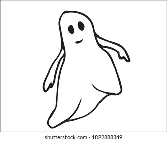 Doodle illustration of a ghost in a dress for halloween. Isolated on white in vector.