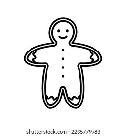 Doodle illustration of a gingerbread man. Cookies icon for design of cards, posters, gift wrapping.