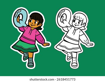 Doodle Illustration of a Girl Holding the Letter Q