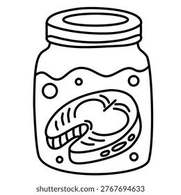 doodle illustration of a glass container with a single piece of salmon