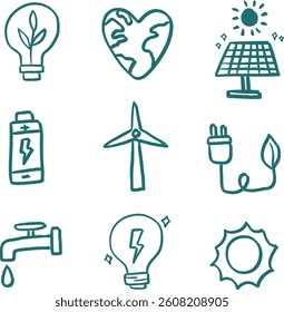 doodle illustration of green energy renewable energy