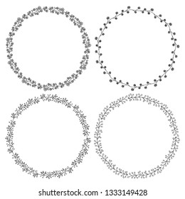 Doodle illustration. Hand drawn frame. Vintage set of doodle wreath. Great design for any purposes. Isolated vector. Hand drawn doodle icons set. Vector floral design card. Sketch vector illustration
