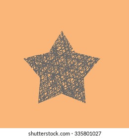 Doodle illustration of handmade wicker star, outline wireframe star decoration