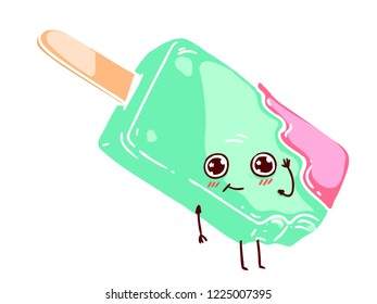 Doodle illustration of a ice-cream cute character. For use in leaflets, banners, menus, posters etc. Kids style