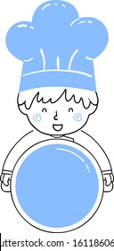 Doodle Illustration of a Kid Boy Chef Holding a Pot Full of Soup He Cooked