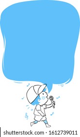 Doodle Illustration of a Kid Boy Holding Microphone and Singing a Song with a Bank Speech Bubble for Lyrics