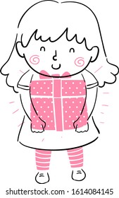 Doodle Illustration of a Kid Girl Holding a Big Gift Box