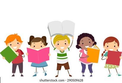 Doodle Illustration of Kids Showing the Books That They are Reading