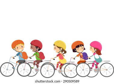 Doodle Illustration of Little Kids Wearing Helmets While Biking