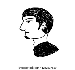 Doodle illustration of man face with hair