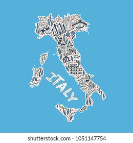 Doodle illustration - map of Italy.