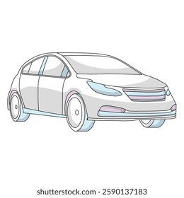 Doodle illustration of modern, sleek sedan car with smooth lines and minimalistic details, emphasizing its aerodynamic design and contemporary style. Ideal for automotive design and car advertisements