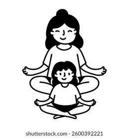 Doodle illustration of a mother and daughter doing yoga 
